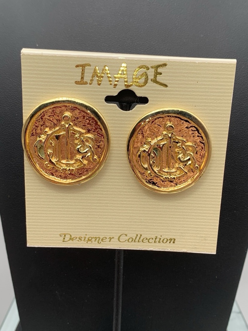 Vintage NOS Gold-Tone Round faux coin chunky Clip-On Earrings